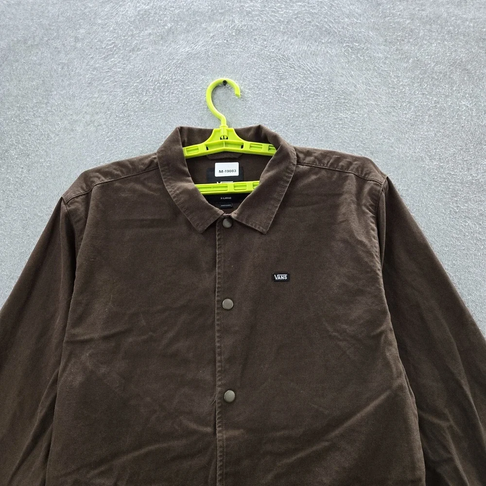 Vans Men Jacket X-LARGE Brown Canvas Coach Snap Button Long Sleeve READ